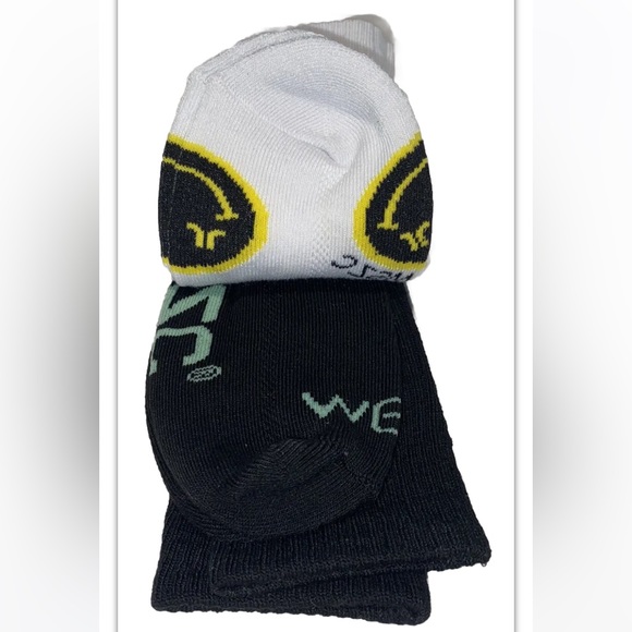 WeSC Varion Crew Socks 2 Pair Men 9.5-14 W 11-15.5 Black White Area51 Alien Logo - Picture 10 of 12